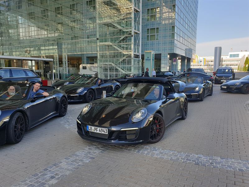 Porsche 911 GTS at a Bavarian hotel, evening light