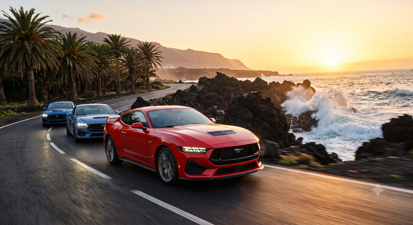 AI-generated concept render of a Ford Mustang GT in Tenerife