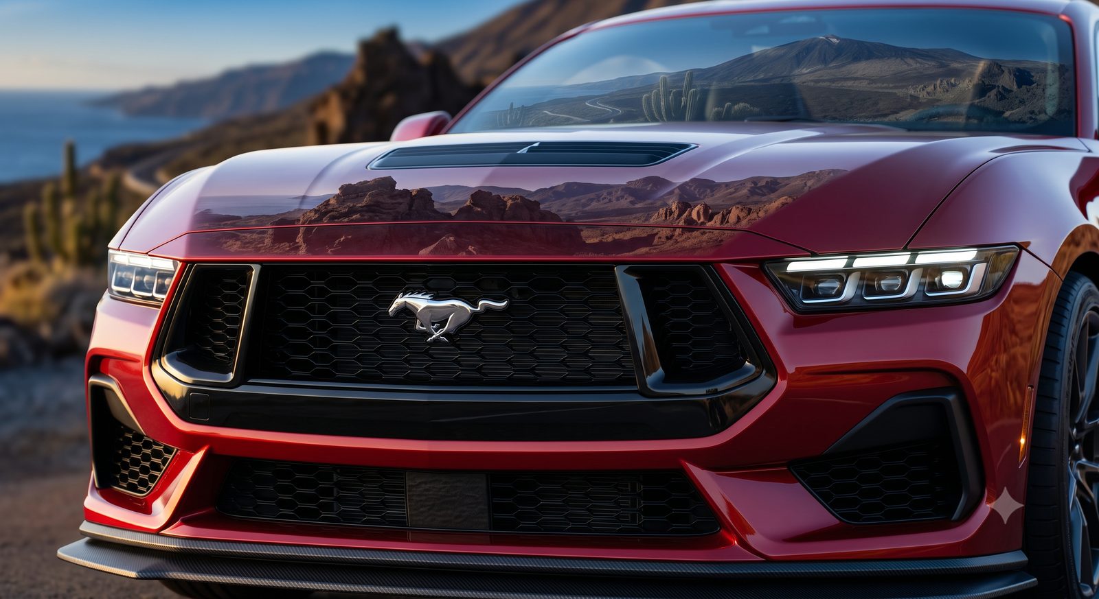 AI-generated concept render of a Ford Mustang GT in Tenerife