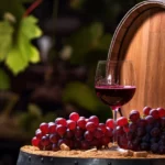 glass-wine-grapes-wooden-barrels-fresh